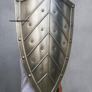 Black Steel Medieval Heater Gothic Templar Shield: LARP Cosplay Knight Armor Prop