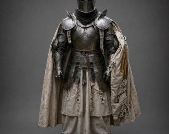 Medeltida riddare med full plåtrustning: 18 gauge stål Barbuta hjälm - Cosplay kostym