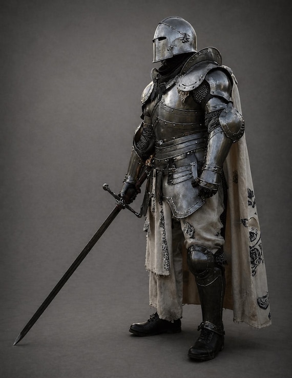 Medieval Knight Full Plate Armor: 18 Gauge Steel Barbuta Helmet - Cosplay Costume