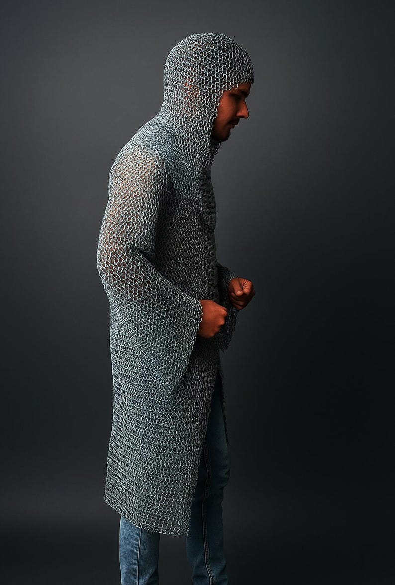 Medieval Chainmail Armor Set - Mild Steel Shirt & Coif - LARP SCA Cosplay Costume image 3