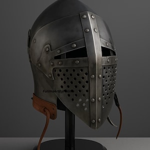Medieval Steel Bascinet Barbuta Roman Helmet - Buhurt Battle, LARP Armour, Free Stand image 8