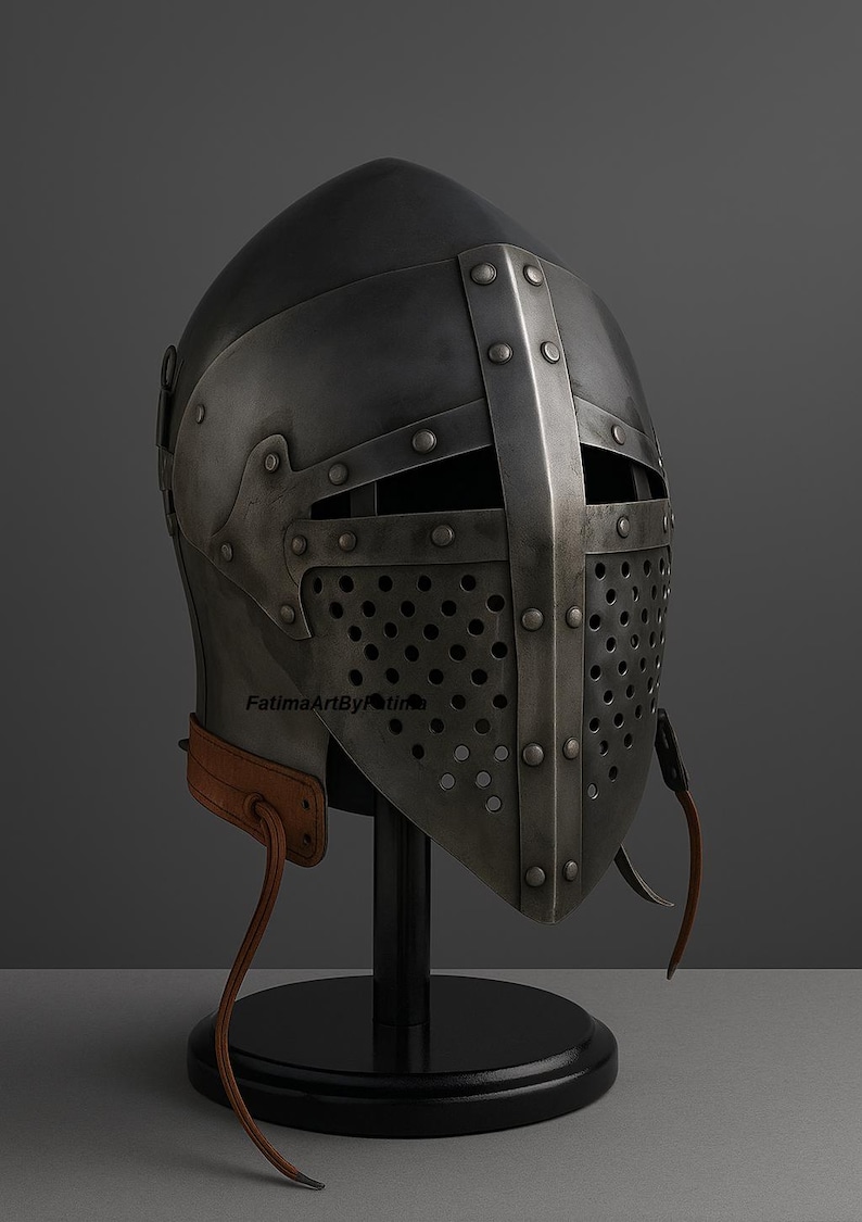 Medieval Steel Bascinet Barbuta Roman Helmet - Buhurt Battle, LARP Armour, Free Stand image 8