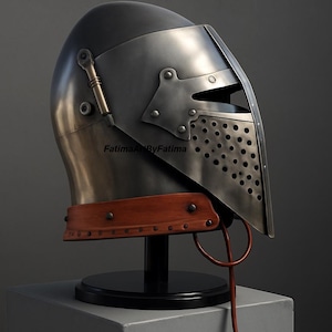 Medieval Steel Bascinet Barbuta Roman Helmet - Buhurt Battle, LARP Armour, Free Stand image 12