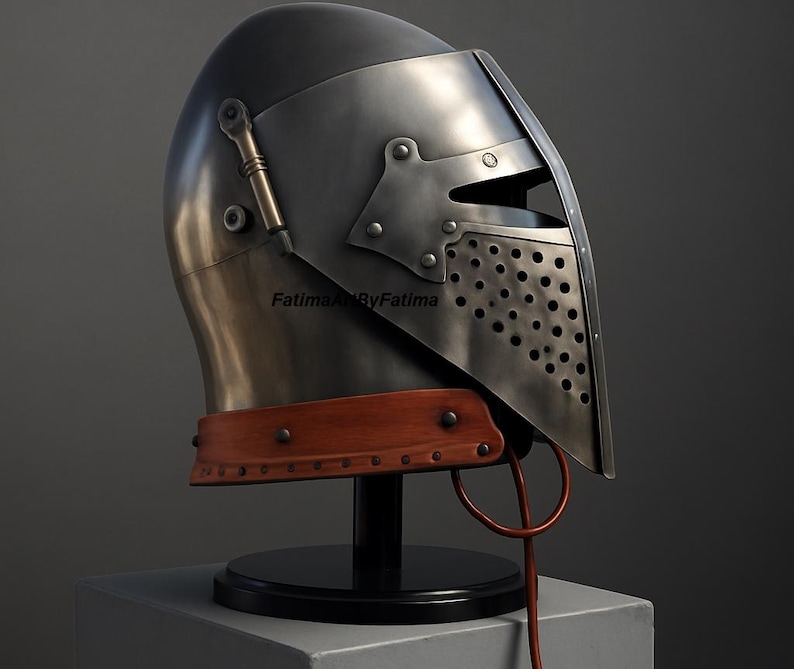 Medieval Steel Bascinet Barbuta Roman Helmet - Buhurt Battle, LARP Armour, Free Stand image 12