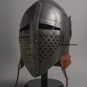 Medieval Steel Bascinet Barbuta Roman Helmet - Buhurt Battle, LARP Armour, Free Stand image 6
