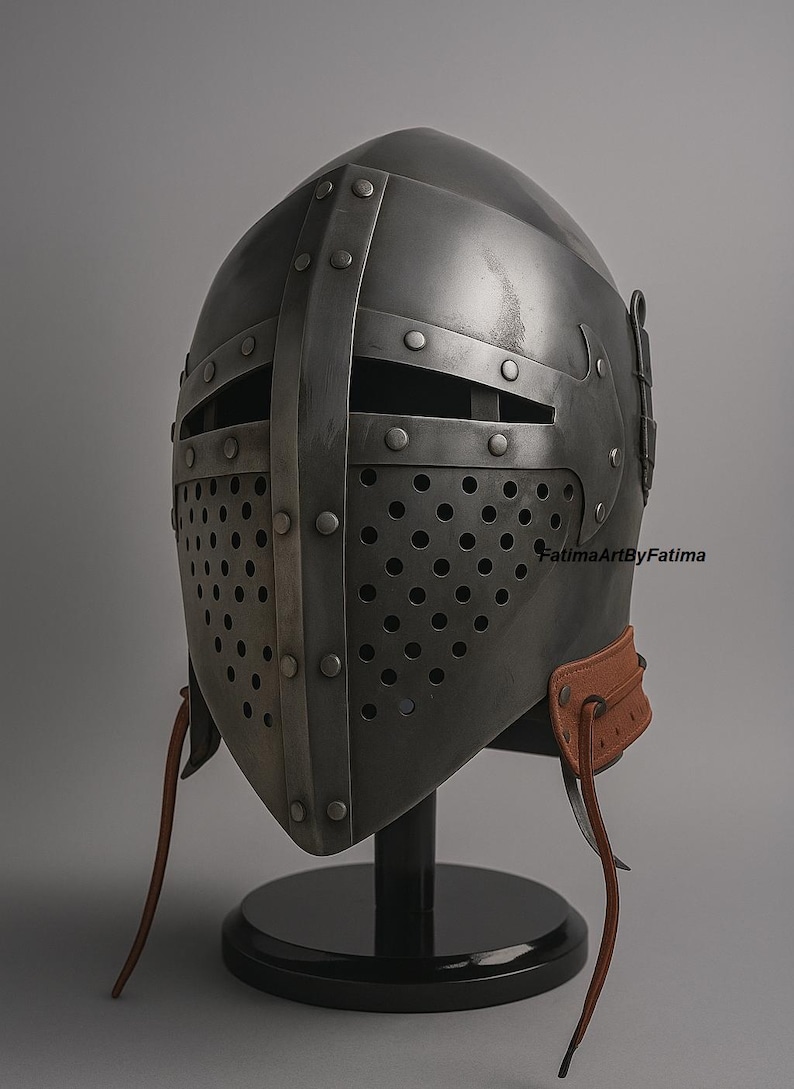 Medieval Steel Bascinet Barbuta Roman Helmet - Buhurt Battle, LARP Armour, Free Stand image 6