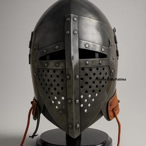 Medieval Steel Bascinet Barbuta Roman Helmet - Buhurt Battle, LARP Armour, Free Stand image 5