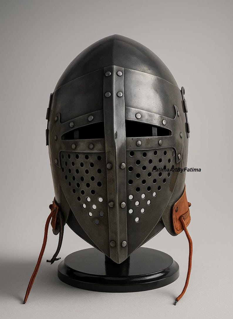 Medieval Steel Bascinet Barbuta Roman Helmet - Buhurt Battle, LARP Armour, Free Stand image 5