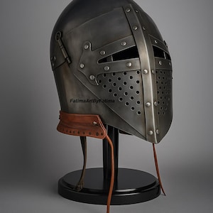Medieval Steel Bascinet Barbuta Roman Helmet - Buhurt Battle, LARP Armour, Free Stand image 15