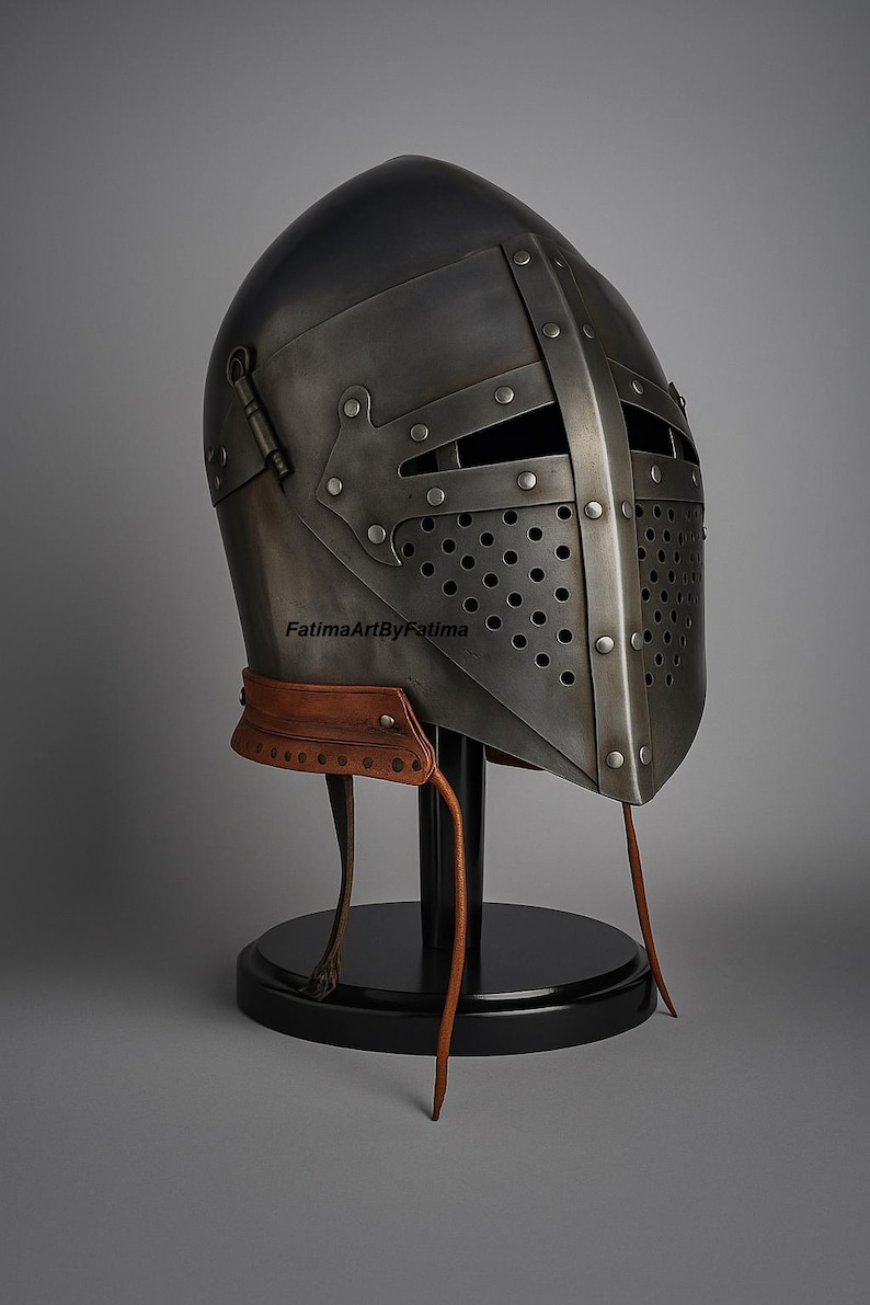 Medieval Steel Bascinet Barbuta Roman Helmet - Buhurt Battle, LARP Armour, Free Stand image 15