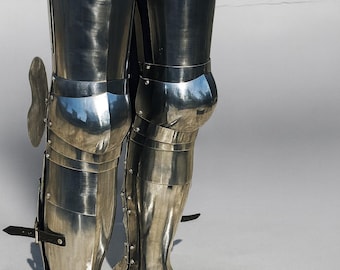 Armadura medieval gótica de acero para piernas completas con sabatones: Disfraz de caballero templario para cosplay y LARP.