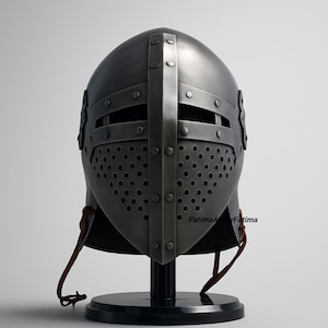 Medieval Steel Bascinet Barbuta Roman Helmet - Buhurt Battle, LARP Armour, Free Stand image 14