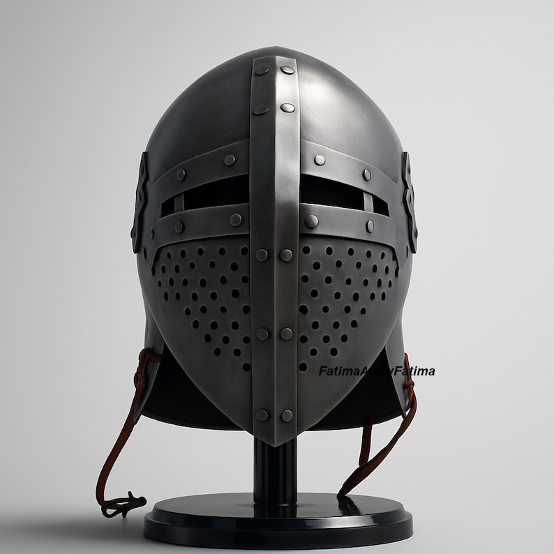 Medieval Steel Bascinet Barbuta Roman Helmet - Buhurt Battle, LARP Armour, Free Stand image 14