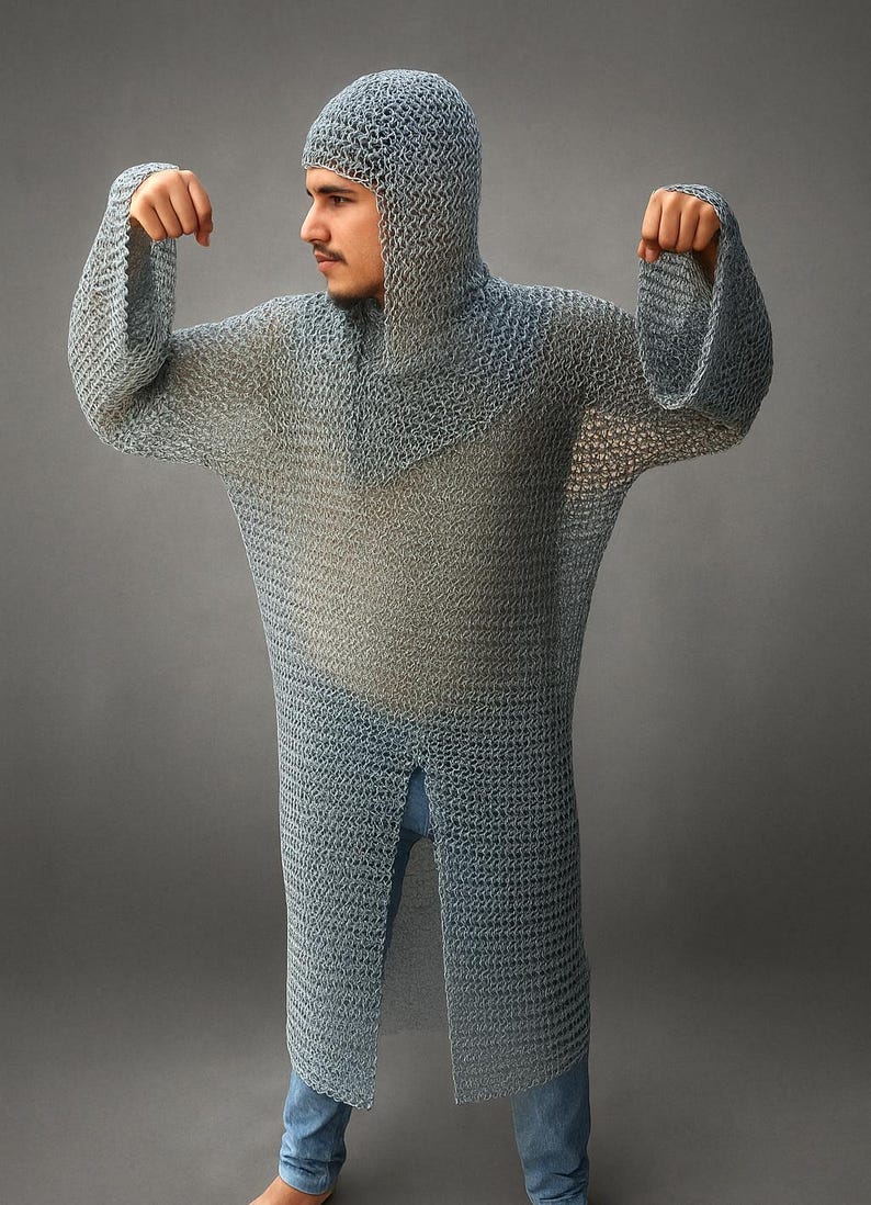 Medieval Chainmail Armor Set - Mild Steel Shirt & Coif - LARP SCA Cosplay Costume image 1