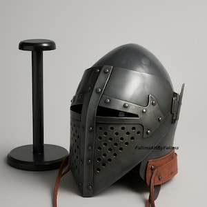 Medieval Steel Bascinet Barbuta Roman Helmet - Buhurt Battle, LARP Armour, Free Stand image 3