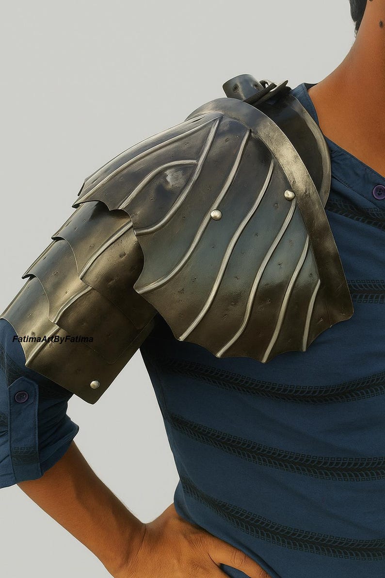 Black Steel Armor Pauldrons – Handmade Dark Fantasy Shoulder Armor for ...