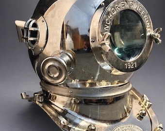 US Navy Chrome Mark V Diving Helmet Replica – 18" Copper & Gold Nautical Decor
