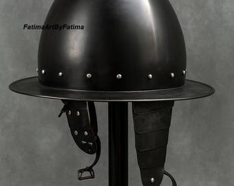 Mittelalterlicher Stahl Cabasset Helm: Spanischer Morion Stil, tragbare Rüstung mit Präsentationsständer
