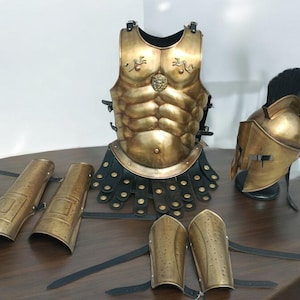 Spartan Warrior Armor Set – 300 Movie Greek Costume with Helmet, Muscle Cuirass, Arm & Leg Guards – Wearable Cosplay Halloween Outfit