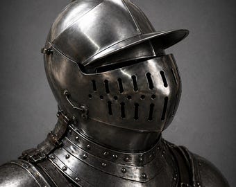 Capacete Bascinet Barbuta Medieval Vestível para Cavaleiro: Armadura de Guerreiro em Aço Polido, Ideal para Cosplay de LARP