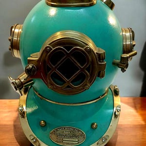 Nautical British/US Navy Diving Helmet Mark V | Marine Scuba Diving Divers Decor | Antique Green Finish