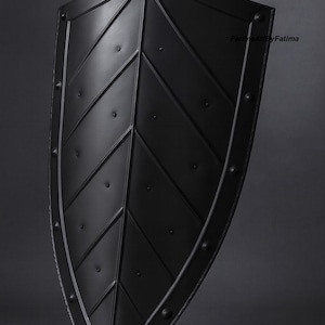 Black Steel Medieval Heater Gothic Templar Shield: LARP Cosplay Knight Armor Prop