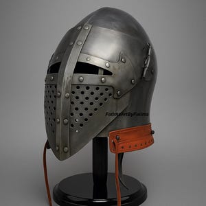 Medieval Steel Bascinet Barbuta Roman Helmet - Buhurt Battle, LARP Armour, Free Stand image 9