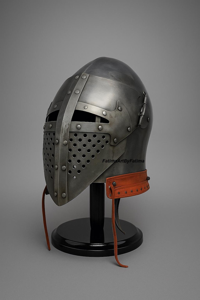 Medieval Steel Bascinet Barbuta Roman Helmet - Buhurt Battle, LARP Armour, Free Stand image 9