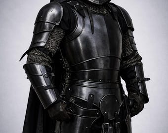 Wearable Black Barbuta Knight Armor Suit | 18 Gauge Steel, LARP Cosplay