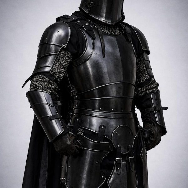 Wearable Black Barbuta Knight Armor Suit | 18 Gauge Steel, LARP Cosplay