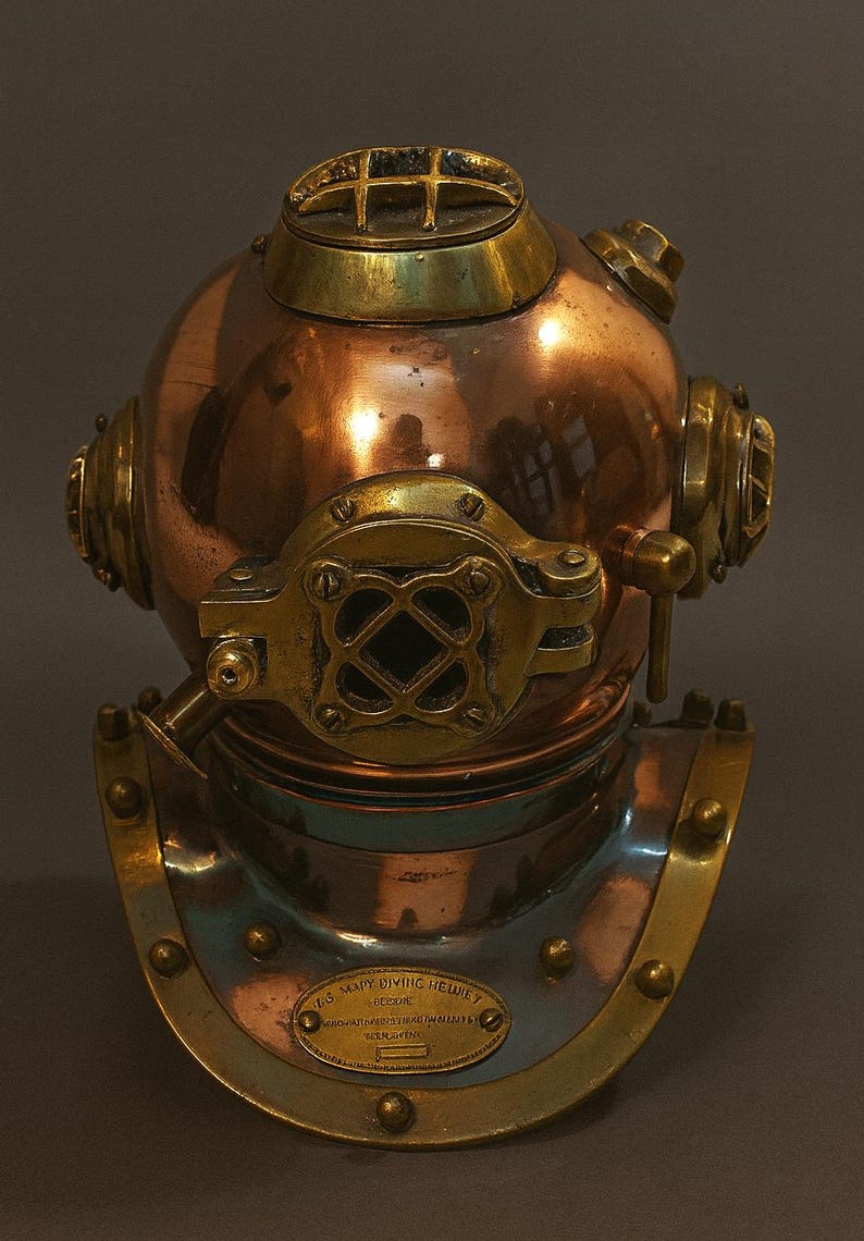 Antique Brass US Navy Mark V Divers Diving Helmet Replica - Nautical ...