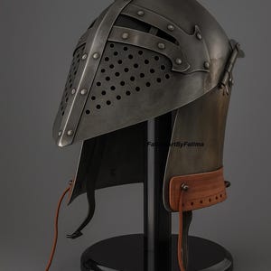 Medieval Steel Bascinet Barbuta Roman Helmet - Buhurt Battle, LARP Armour, Free Stand image 4