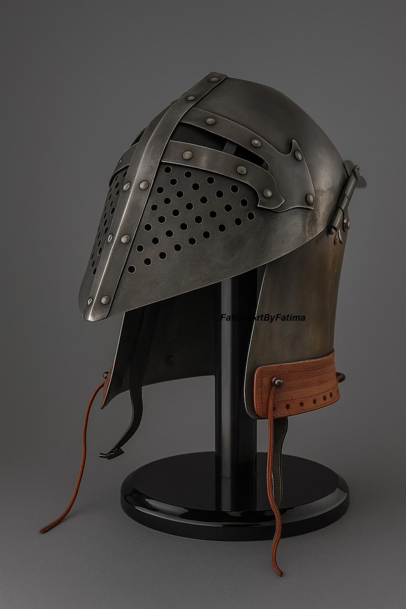 Medieval Steel Bascinet Barbuta Roman Helmet - Buhurt Battle, LARP Armour, Free Stand image 4