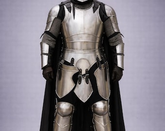 Armadura de caballero de acero de calibre 18 hecha a mano / Casco Barbuta usable, LARP SCA Cosplay