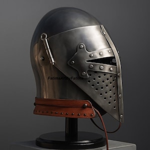 Medieval Steel Bascinet Barbuta Roman Helmet - Buhurt Battle, LARP Armour, Free Stand image 13