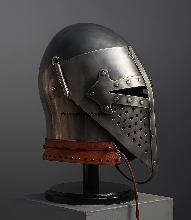 Medieval Steel Bascinet Barbuta Roman Helmet - Buhurt Battle, LARP Armour, Free Stand image 13