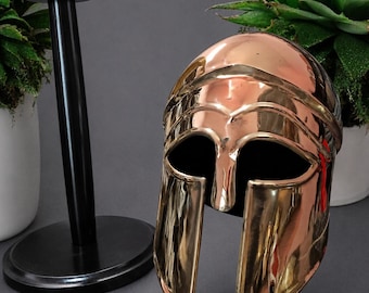 Medieval Wearable Full Brass Corinthian Helmet - Greek Roman Armor with Display Stand