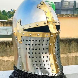 Medieval Bascinet Sugarloaf Helmet with Chainmail | Medieval Armor | Battle- Ready Bascinet Helmet for SCA LARP Combat Knight Cosplay
