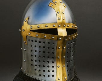 Bascinet Spoleto Helmet with Chainmail | Medieval Steel Combat Helmet | LARP Reenactment Armor