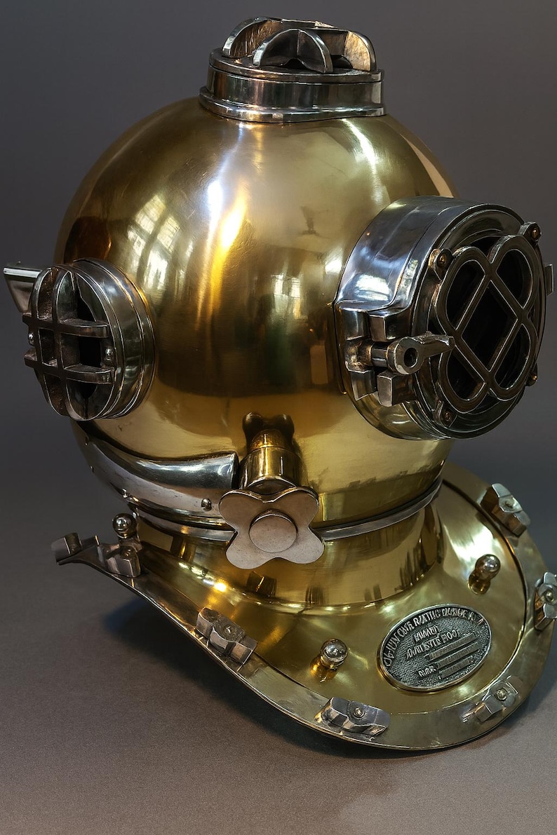 Brass & Chrome US Navy Mark V Deep Sea Scuba Divers Diving Helmet ...