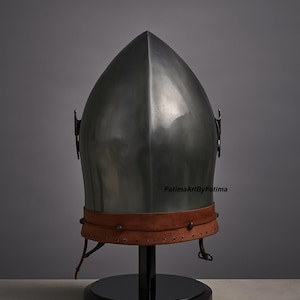 Medieval Steel Bascinet Barbuta Roman Helmet - Buhurt Battle, LARP Armour, Free Stand image 10
