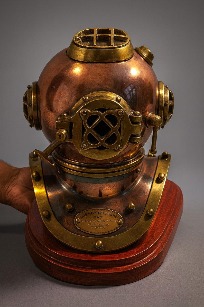 Antique Brass US Navy Mark V Divers Diving Helmet Replica - Nautical ...
