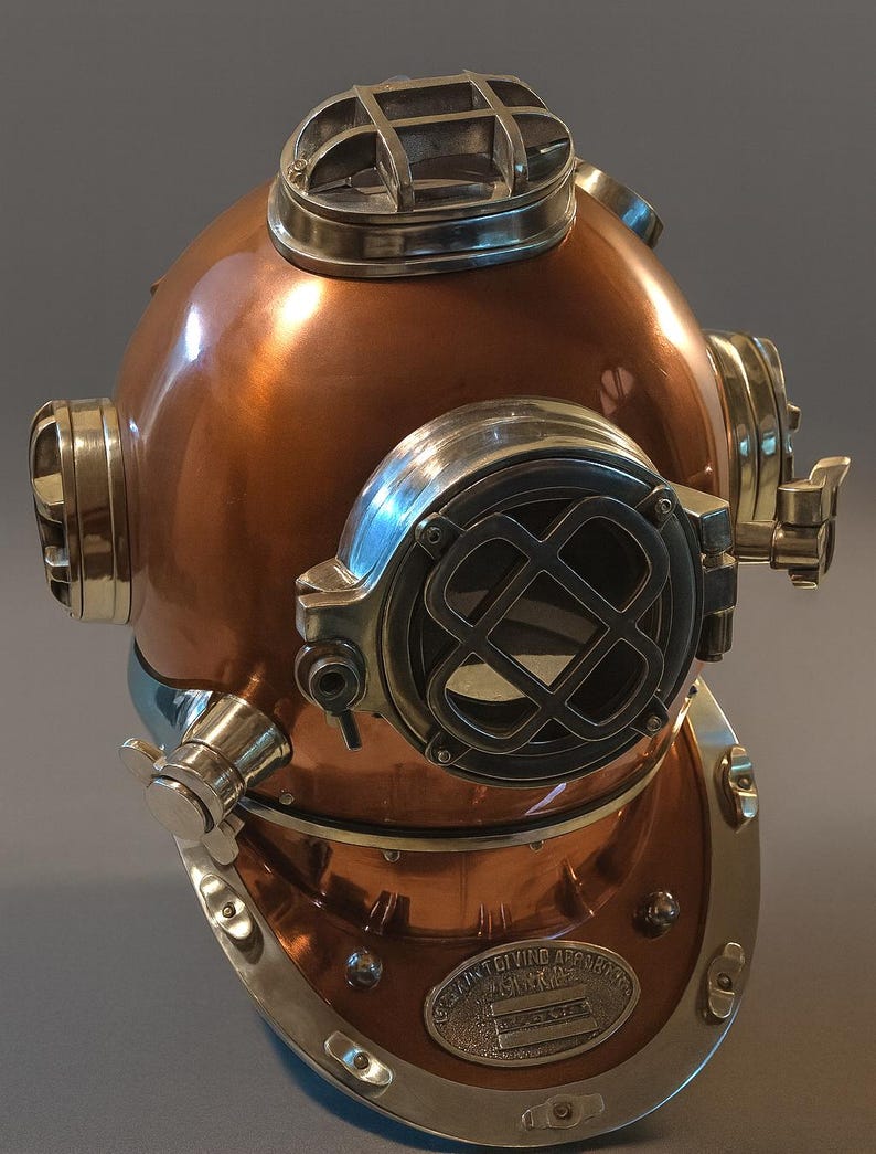 Copper & Chrome US Navy Mark V Deep Sea Scuba Divers Diving Helmet ...