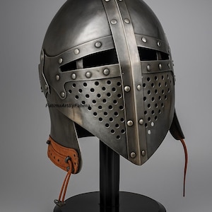 Medieval Steel Bascinet Barbuta Roman Helmet - Buhurt Battle, LARP Armour, Free Stand