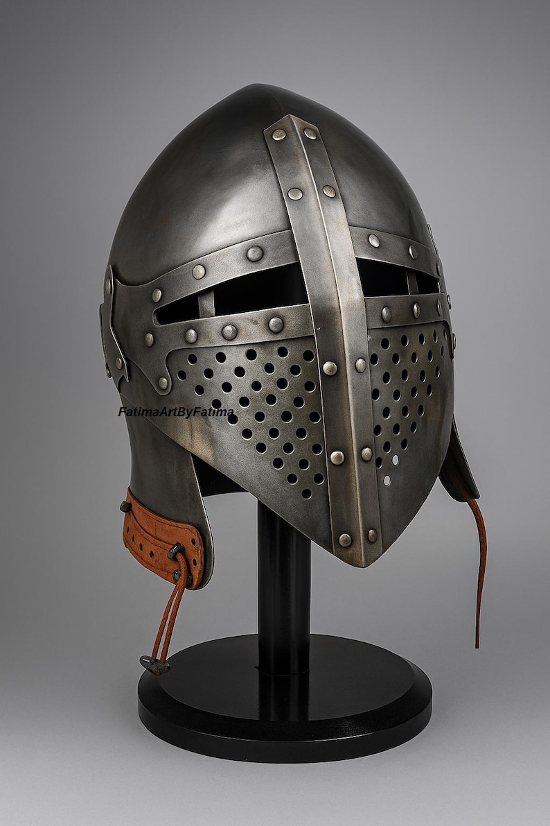 Medieval Steel Bascinet Barbuta Roman Helmet - Buhurt Battle, LARP Armour, Free Stand image 1