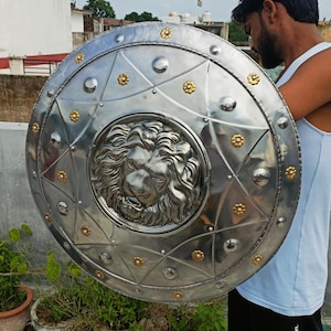 Medieval Lion Shield: Steel Knight Armor, 24&quot; Wall Decor