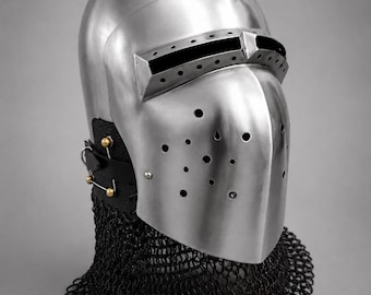 Varken Gezichtsbascinet | 18-gauge stalen middeleeuwse helm met maliënkolder