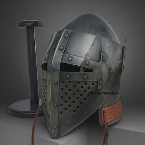 Medieval Steel Bascinet Barbuta Roman Helmet - Buhurt Battle, LARP Armour, Free Stand image 7