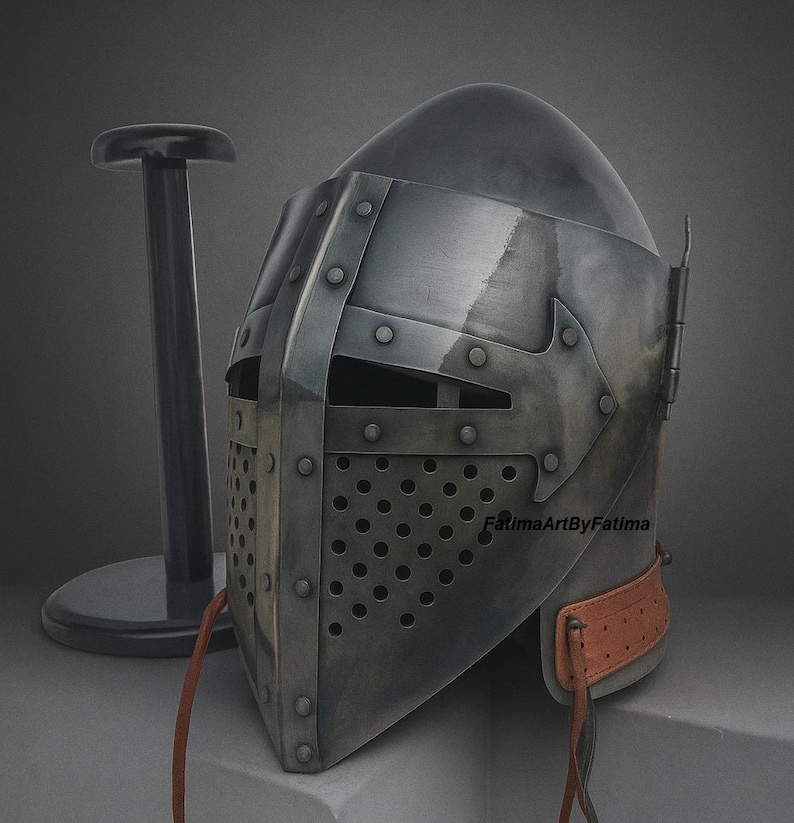 Medieval Steel Bascinet Barbuta Roman Helmet - Buhurt Battle, LARP Armour, Free Stand image 7