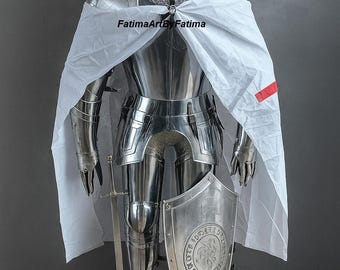 Traje de caballero medieval de cuerpo entero: armadura de acero portátil para disfraz de cruzado templario - Cosplay LARP